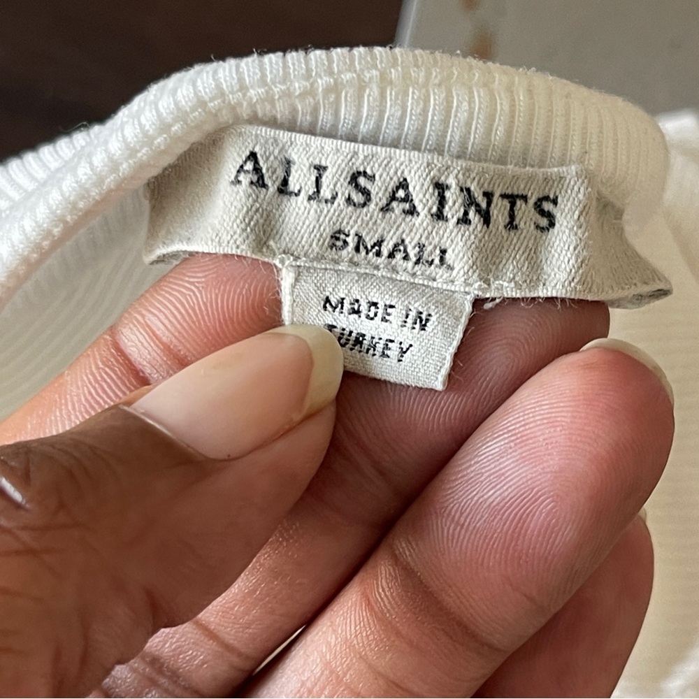ALL SAINTS | White Ribbed Ruched Crop Top - Sz S - Picture 6 of 8